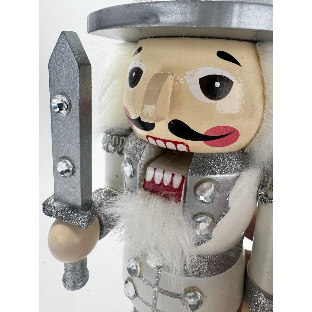 Pier 1 Imports White & Silver Nutcracker Soldier Figurine 10" Holiday Decor - Picture 6 of 8
